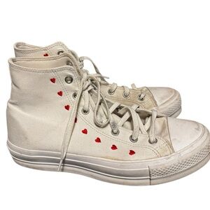 Converse high top sneakers with hearts embroidered  size women’s 11/ 42.5